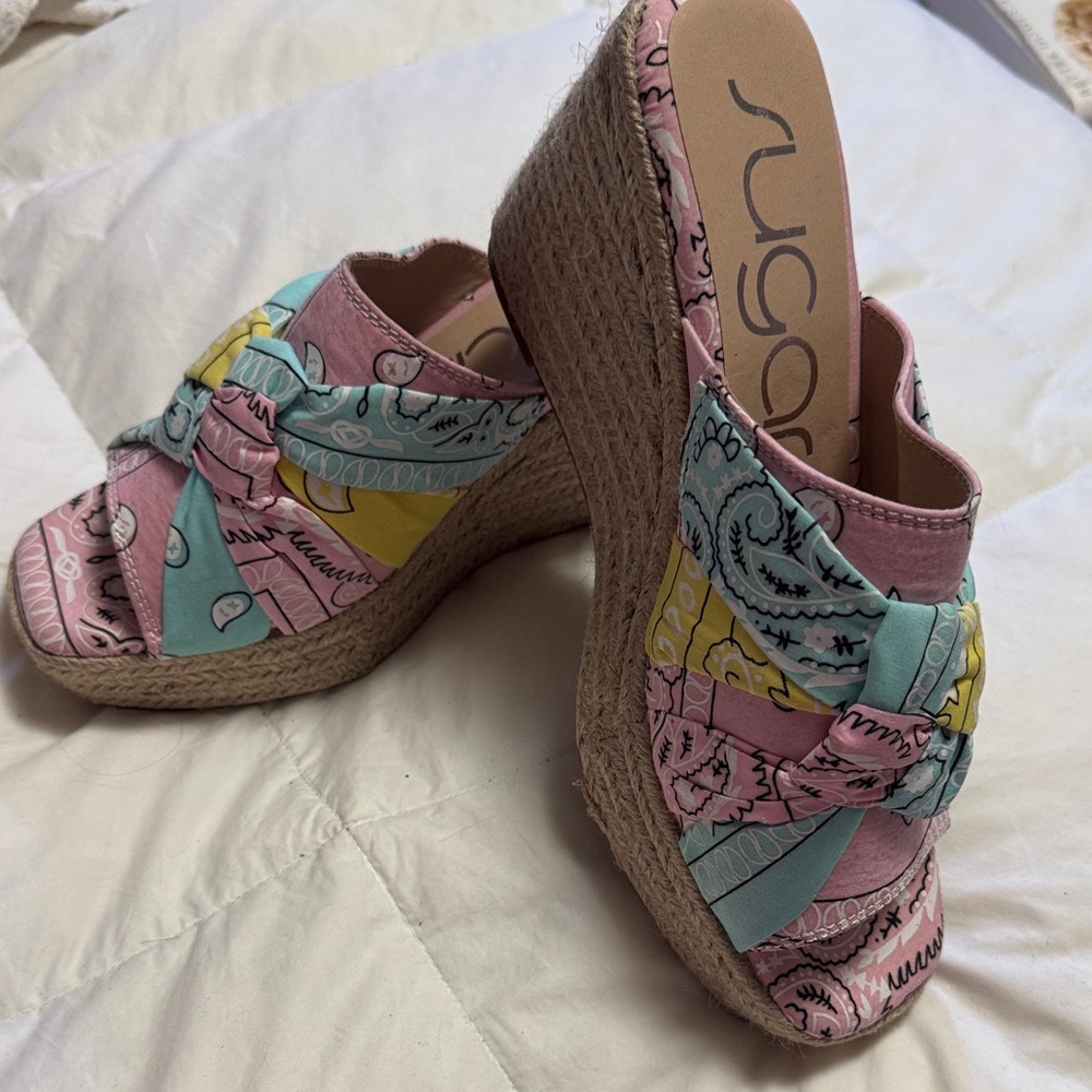 Sugar Women's Pink and Blue Wedge Sandals